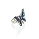 SS Abalone & Marcasite Butterfly Ring (Size 7)