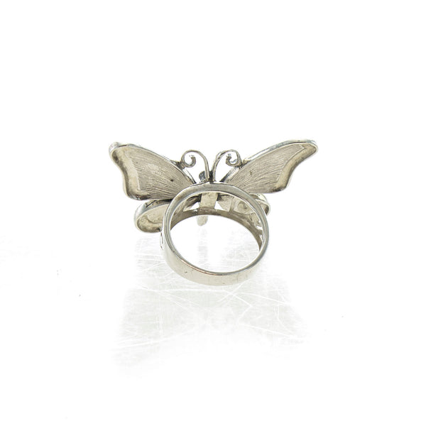 SS Abalone & Marcasite Butterfly Ring (Size 7)