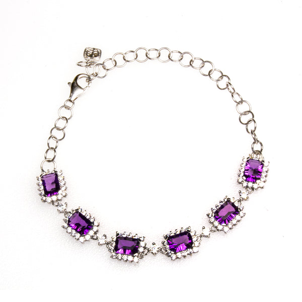 Sterling Silver Created Amethyst Cubic Zirconia Bracelet