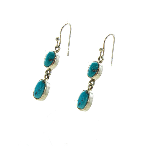 SS 2 Turquoise Bezel Dangle Earrings