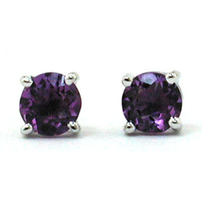 14K White Gold Amethyst Round 3.75mm Stud Earrings