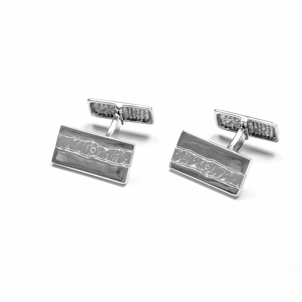 SS Silver Channel w/ Crystal Cuff Links