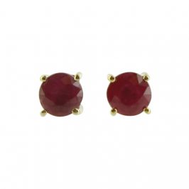 14K Yellow Gold Ruby Round 3.75mm Stud Earrings