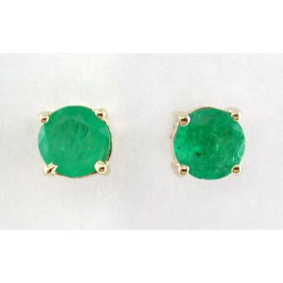 14K Yellow Gold Emerald Round 4mm Stud Earrings