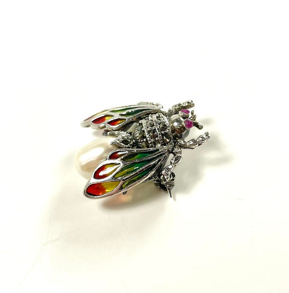 SS Pearl Enamel Bee Pin/Pendant