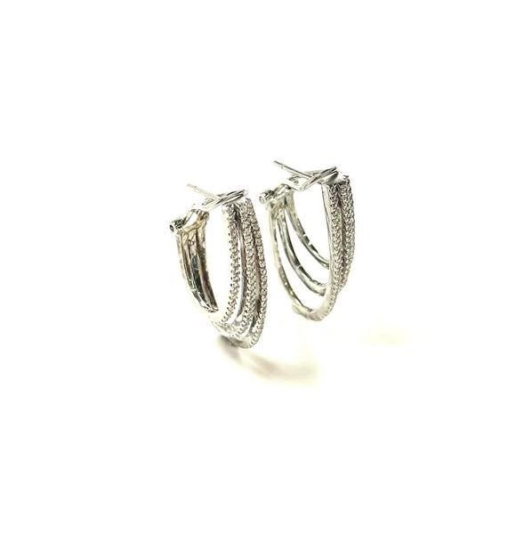 SS CZ Three Row Channel Hoop Earrings