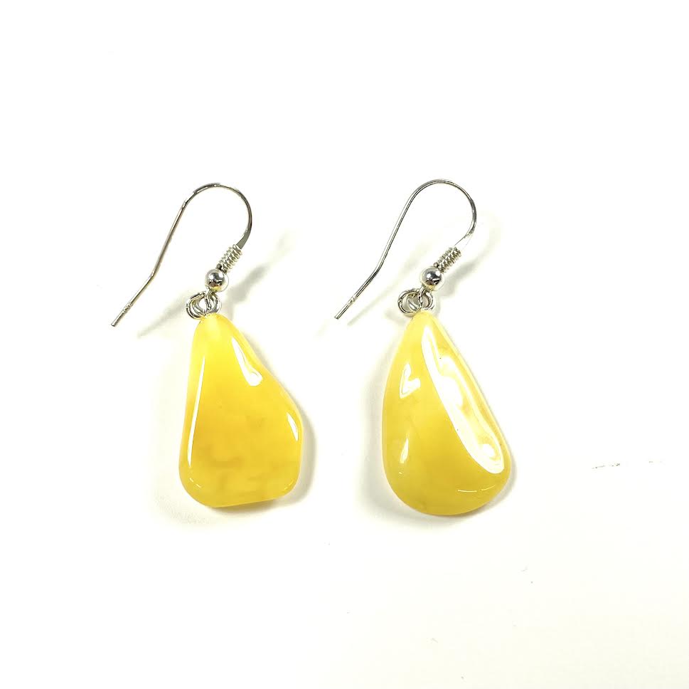SS Butterscotch Amber Nugget Dangle Earrings