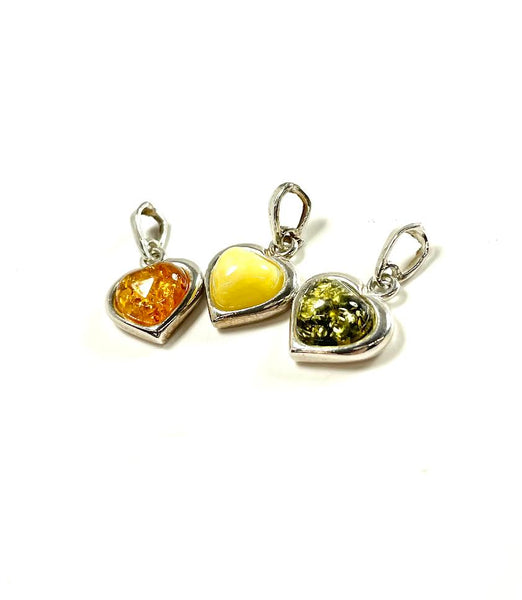 SS Amber Heart Pendants