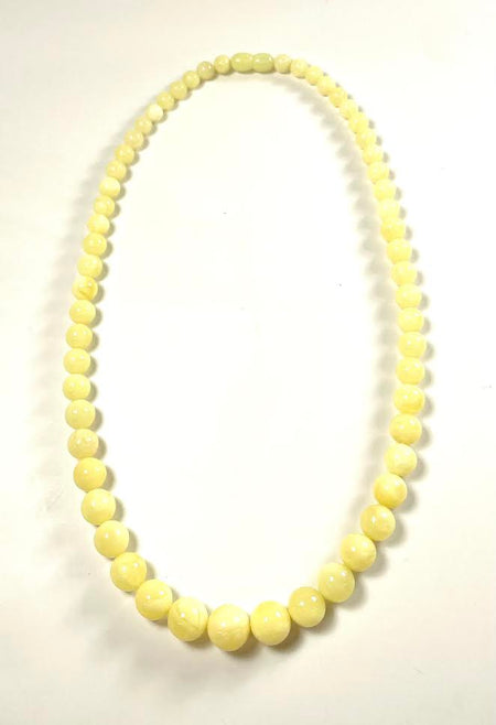 Carved Amber Barrel and Biwa Stick Pearl Necklace