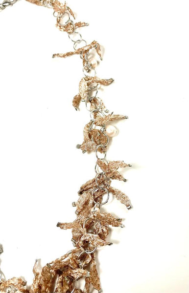 SS Bronze and Pearl Woven Necklace