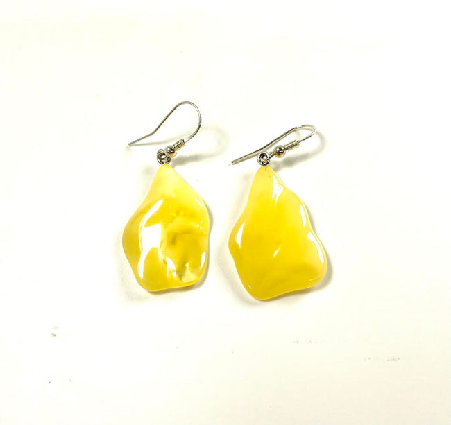 SS Butterscotch Amber Nugget Wavy Dangle Earrings