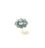 SS Blue Topaz and CZ Ring Size 7
