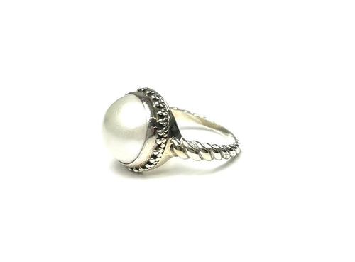 SS Pearl 11mm Rope Twist Ring Size 6.25