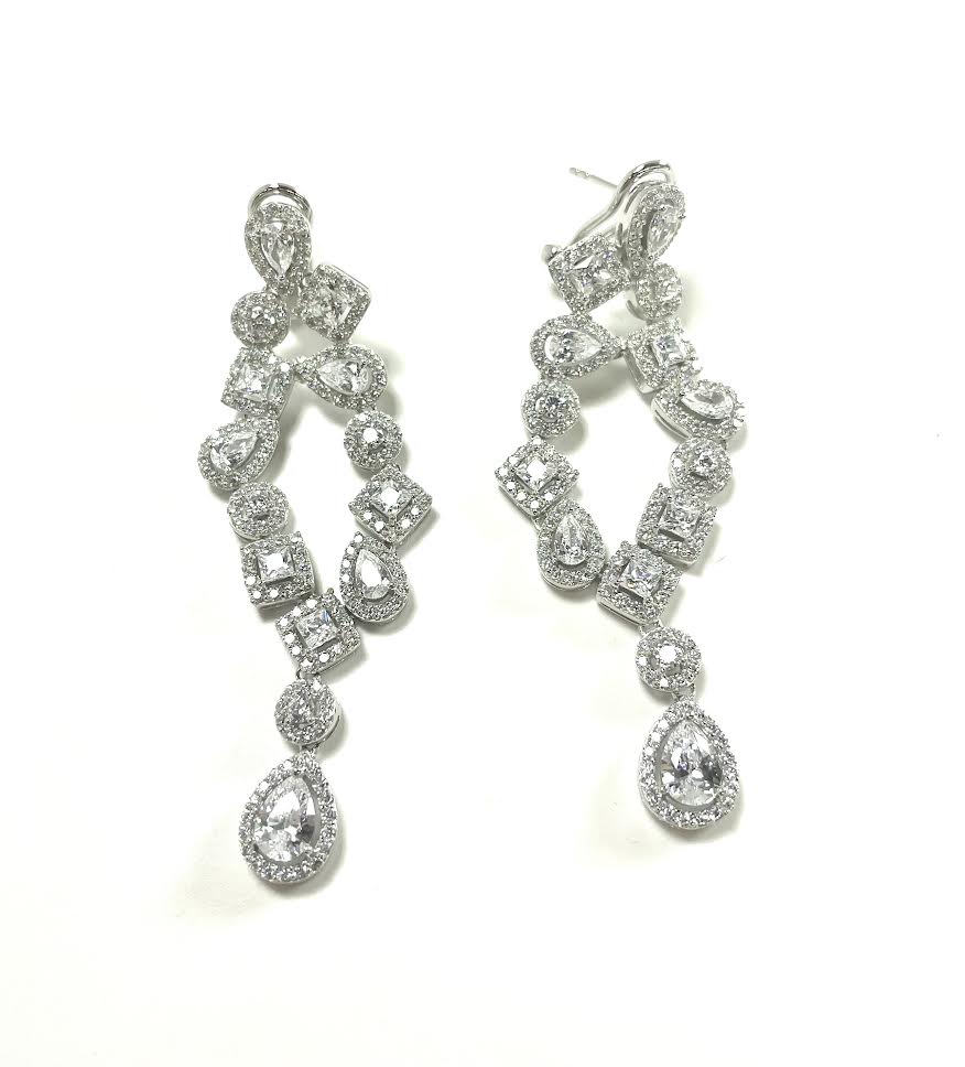 SS CZ Multi-Shape Two Row Dangle Earrings