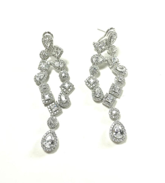 SS CZ Multi-Shape Two Row Dangle Earrings