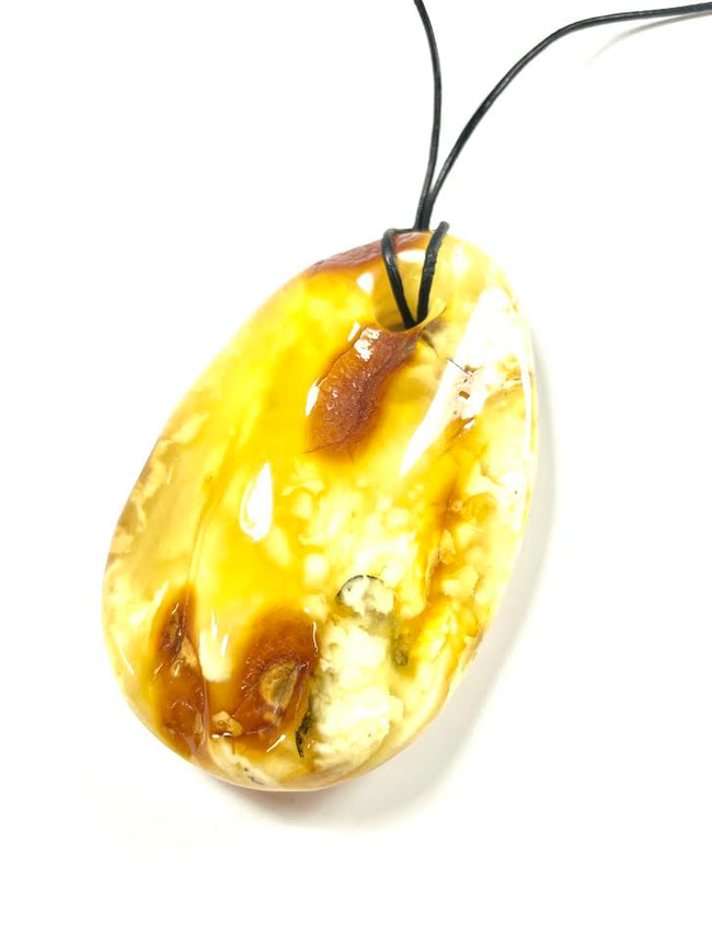 Butterscotch Amber Nugget Leather Drop Necklace