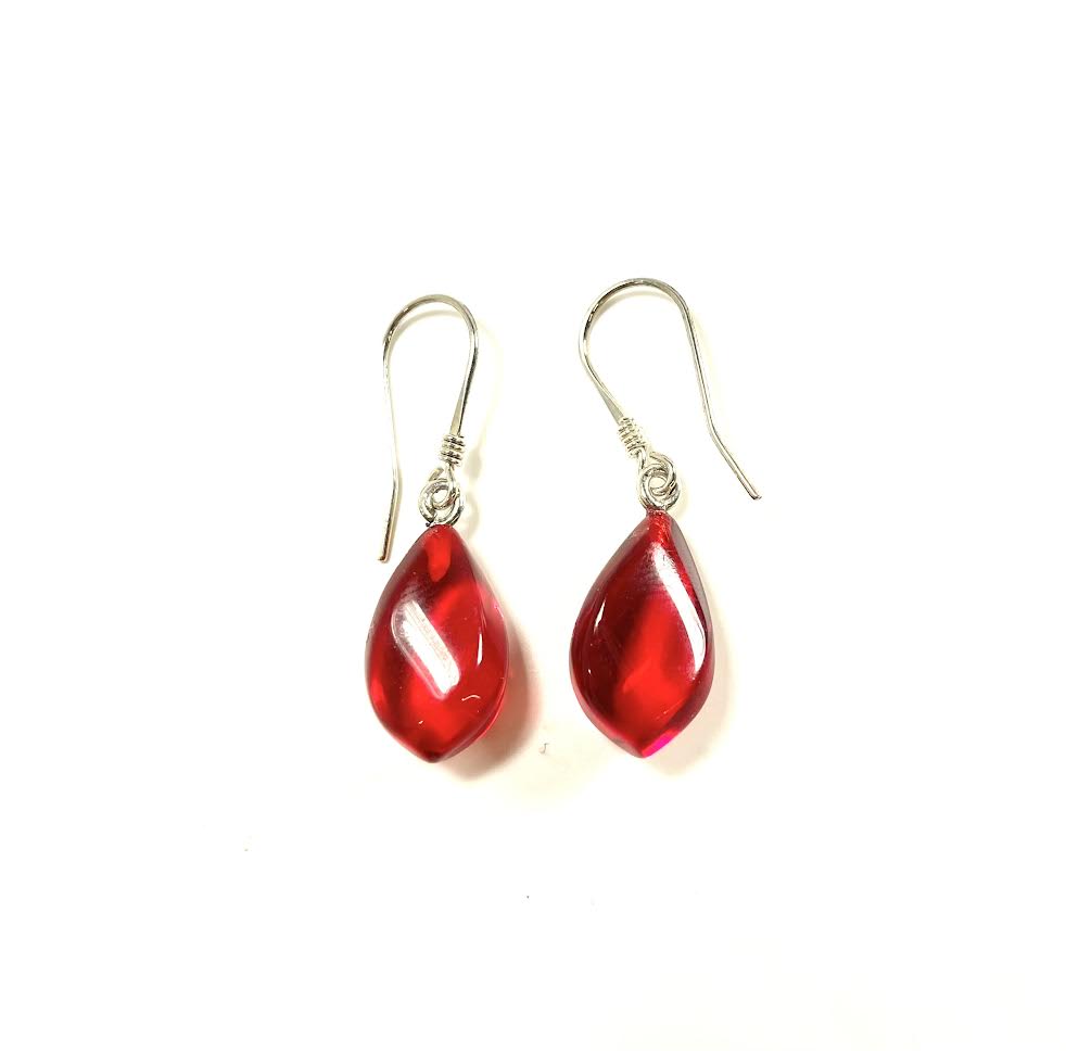 SS Apple Amber Leaf Dangle Earrings