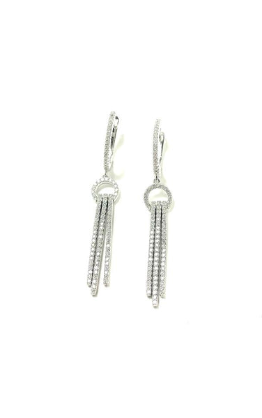 SS CZ Bar Drop Huggie Hoop Earrings