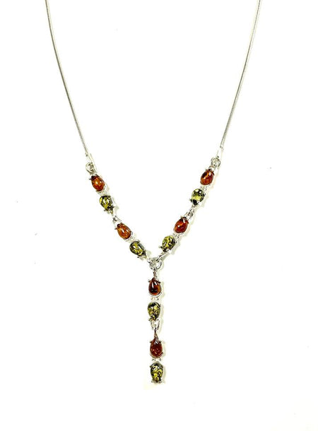 Carved Amber Barrel and Biwa Stick Pearl Necklace
