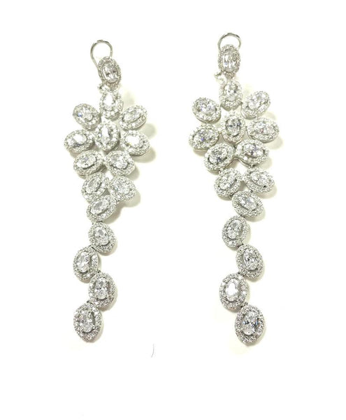 SS CZ Oval Flower Drop Earrings