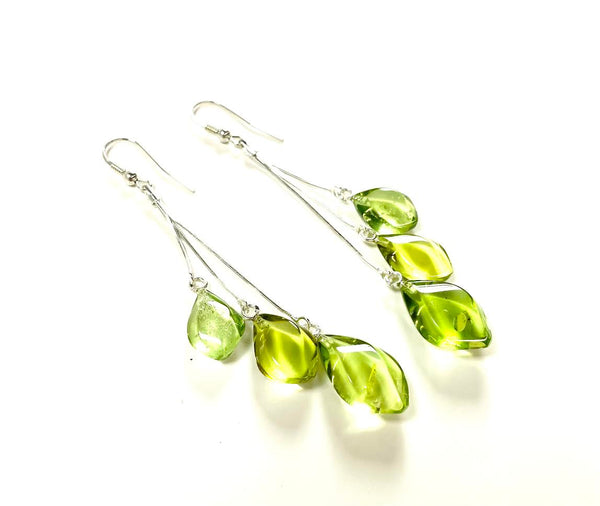 SS Caribbean Amber Three Leaf Dangle Earrings