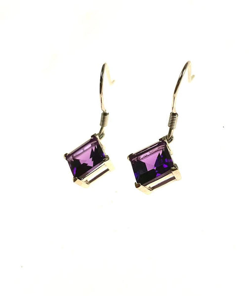 SS Created Amethyst Square Dangle Earrings