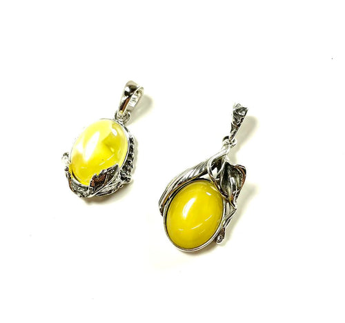 SS Butterscotch Amber Leaf Pendants