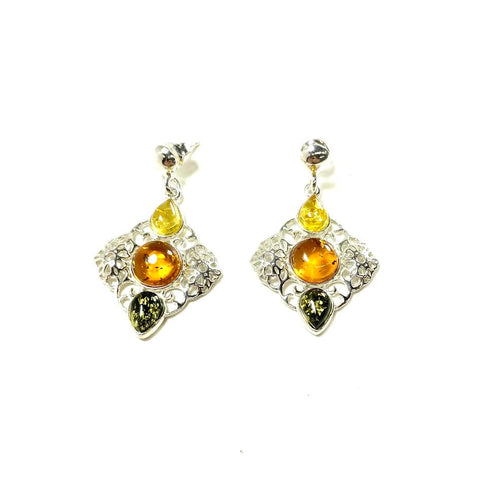 SS Amber Multicolor Carved Flower Earrings