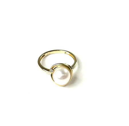 SS Brass Pearl Oval Ring Size 6.75