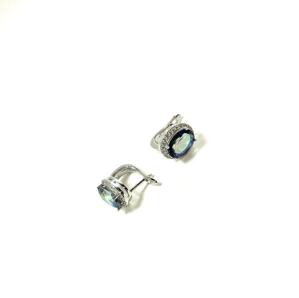 SS Neptune Garden Topaz and CZ Oval Earrings