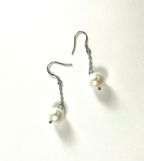 SS Pearl White Drop Earrings