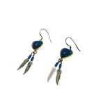 SS Lapis Heart and Feather Dangle Earrings