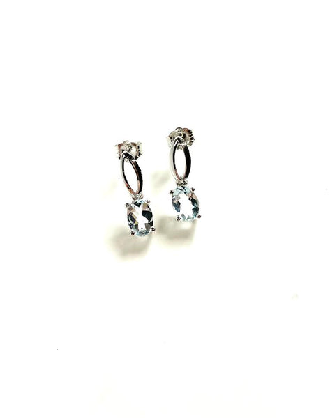 14KW Aquamarine Oval Drop Earrings