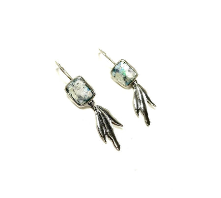 14K Emerald Oval and Diamond Drop Earrings