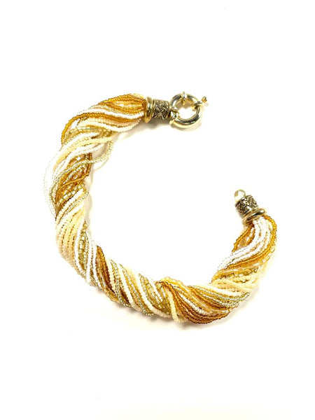 NP Art Glass White and Gold Multi-Strand Bead Bracelet