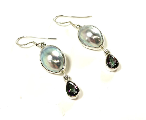 SS Pearl and Mystic Topaz Dangle Earrings