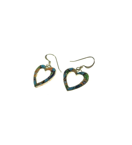 SS Created Opal Multicolor Heart Dangle Earrings