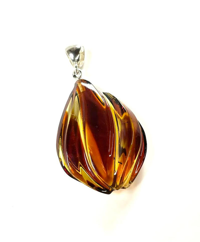 SS Amber Toasted Carved Pendant