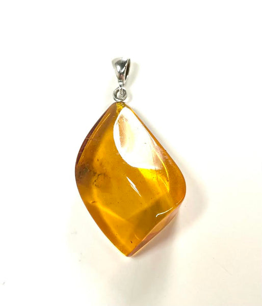 SS Amber Orange Leaf Pendant