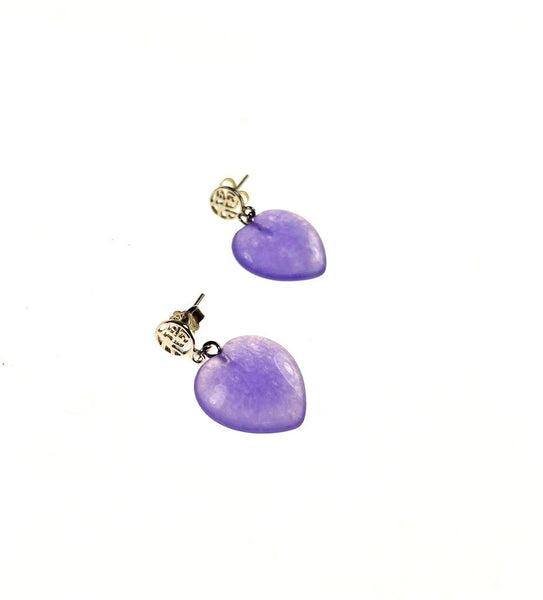 SS Jade Purple Good Luck Heart Earrings