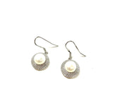 SS Pearl and CZ Circle Dangle Earrings