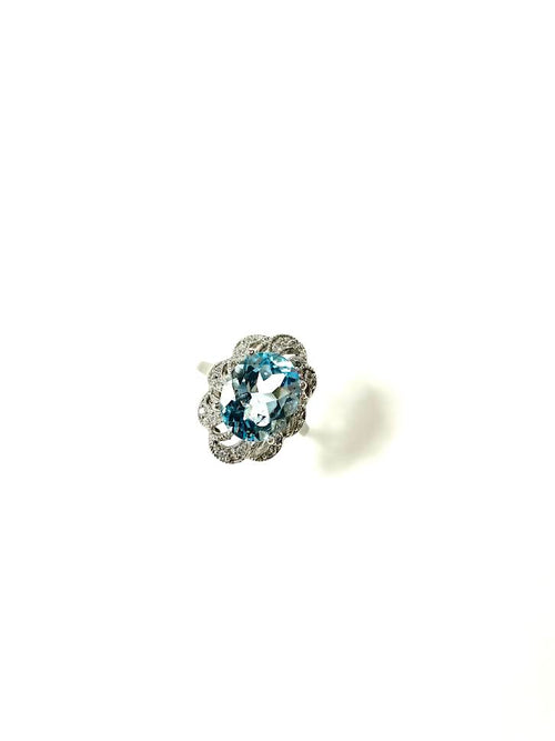 SS Blue Topaz and CZ Ring Size 7