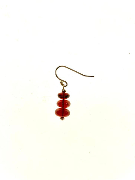 SS Garnet Three Bead Earrings