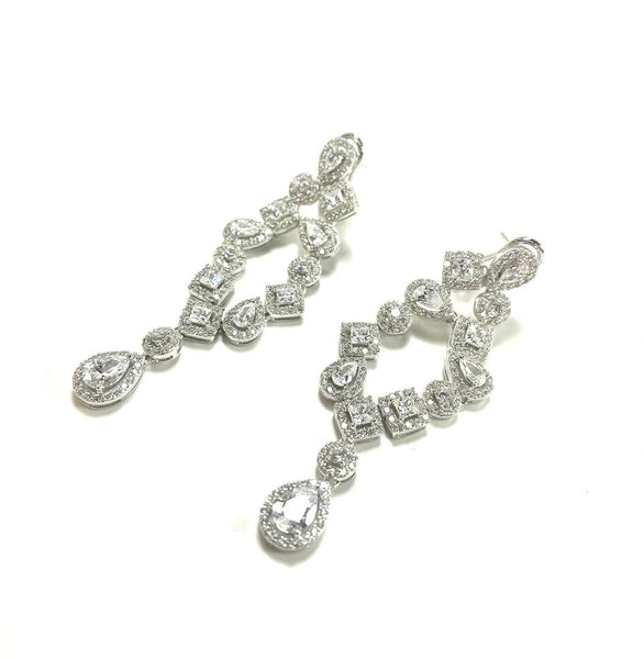 SS CZ Multi-Shape Two Row Dangle Earrings