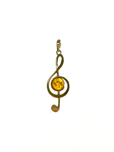 SS Amber Treble Clef Pendant