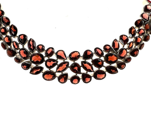 SS Garnet Three Row Toggle Necklace