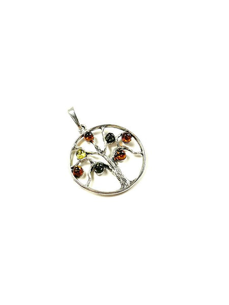 SS Amber Multicolor Tree of Life Pendant