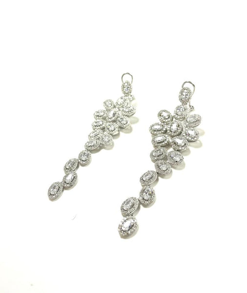 SS CZ Oval Flower Drop Earrings