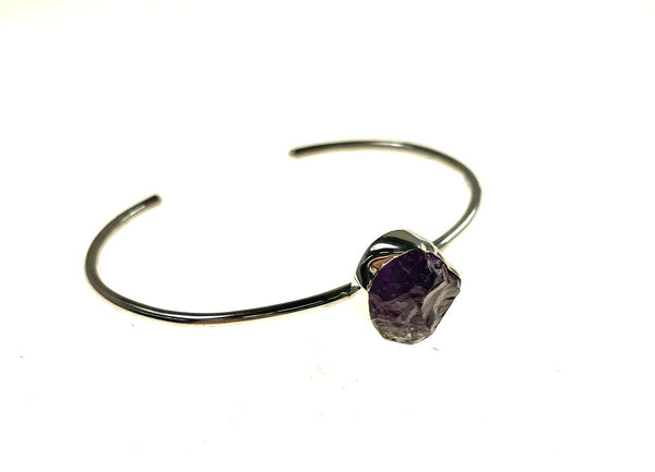 SS Amethyst Rough Cuff Bracelet