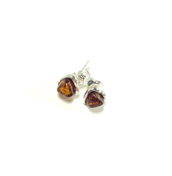 SS Amber Heart Stud Earrings